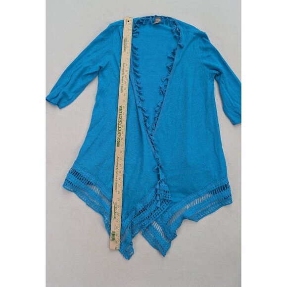 Chico's Women's Linen Blend Sweater Size 1P MP Turquoise Blue Light Cardigan - Picture 7 of 13